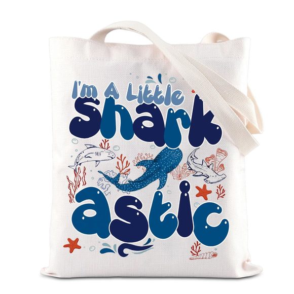Shark Lover Gift I'M A Little Sharkastic Tote Bag Marine Biologist Gift Ocean : - Picture 1 of 6